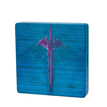 Blue Sword with Wings on Bamboo Wood - Magnetic Dice Storage